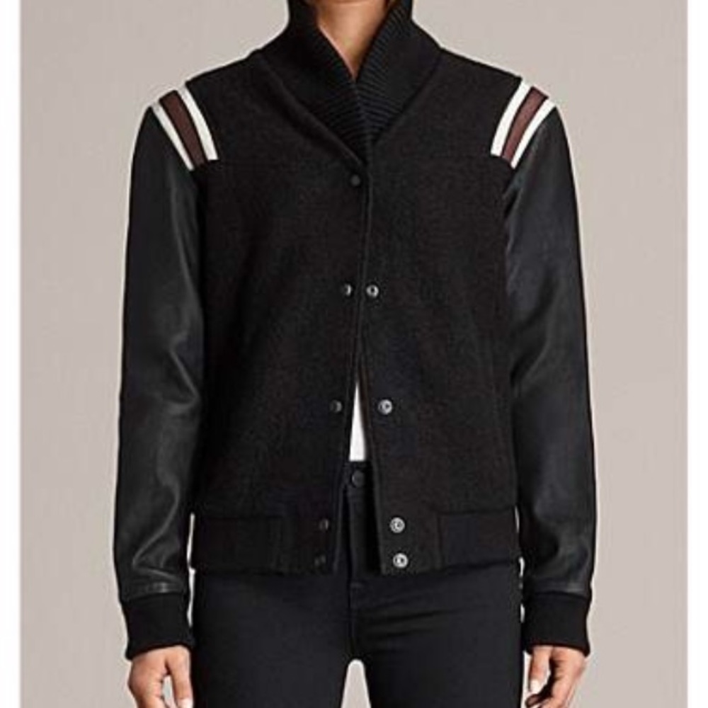 All Saints Black and Brown Varsity Jacket